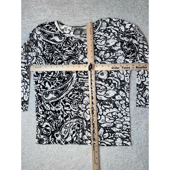 Take Two Sequined Black And White Top, Floral Print, 3/4 Sleeve Tee Shirt, Y2K M - Picture 6 of 6